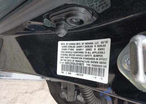 2020 Honda Civic Sport from USA, damaged, VIN 19XFC2F83LE018675